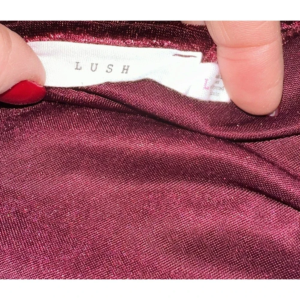 Lush Crushed Velvet Long Sleeve Bodysuit Burgundy Wine Holiday Party Women's L - Picture 5 of 10